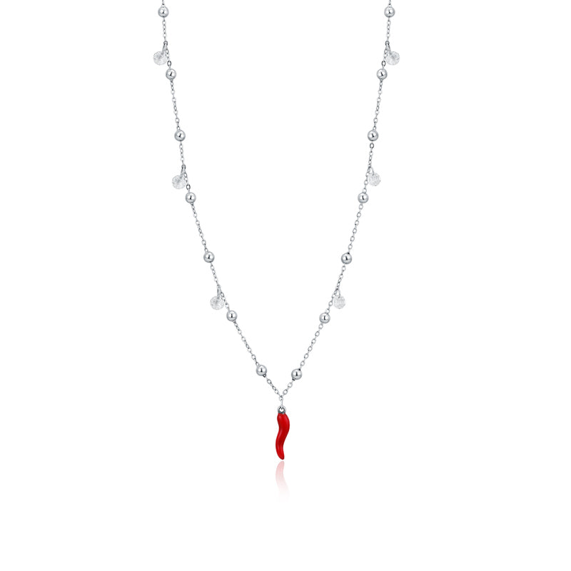 Collana donna con cornetto e cristalli bianchi