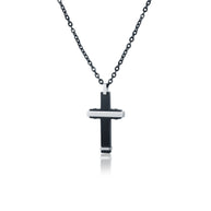 Collana uomo croce ematite rodiata e nero