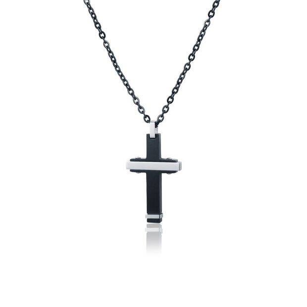 Collana uomo croce ematite rodiata e nero