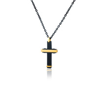 Collana uomo croce ematite rodiata e oro