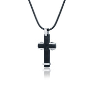 Collana uomo croce piccola nera e acciaio