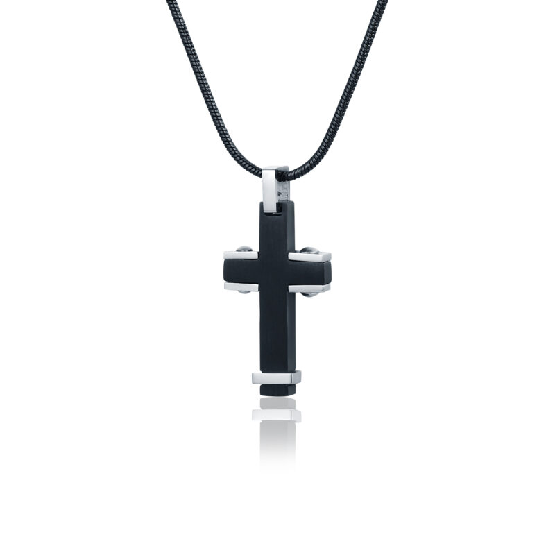 Collana uomo croce piccola nera e acciaio