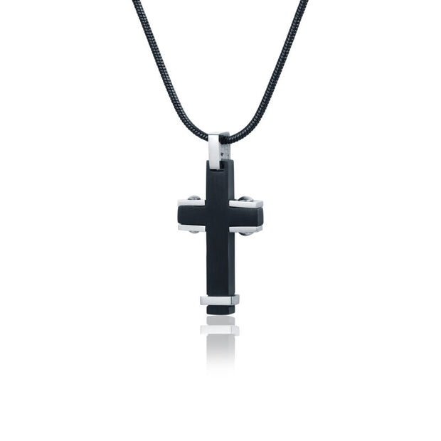Collana uomo croce piccola nera e acciaio