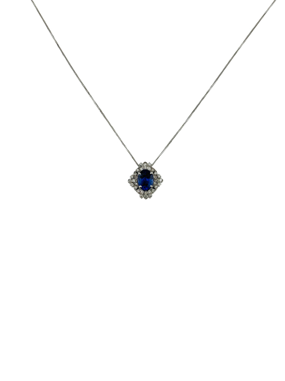 Collana in oro bianco 750% con diamanti e tanzanite