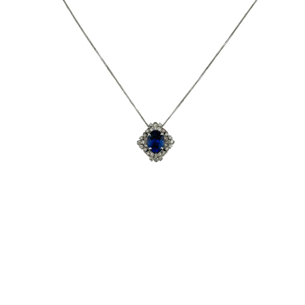 Collana in oro bianco 750% con diamanti e tanzanite