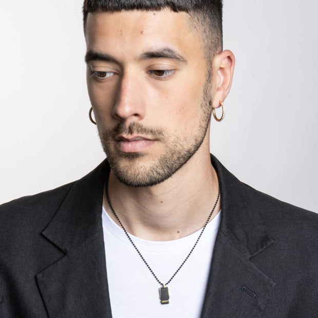 Collana uomo targa nera e pvd oro