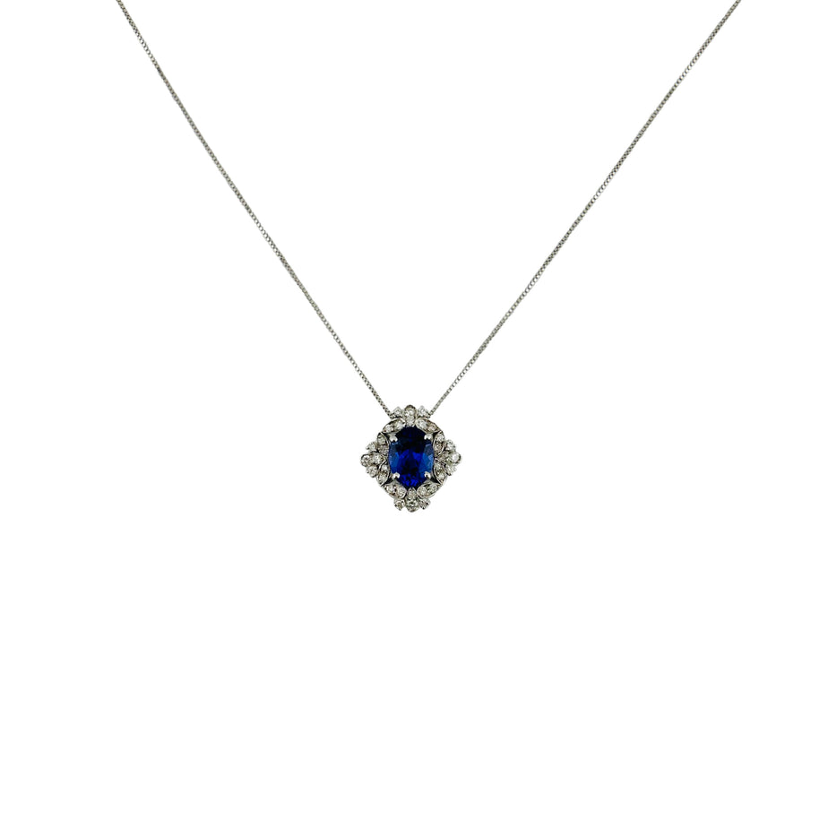 Collana in oro bianco 750% con diamanti e tanzanite