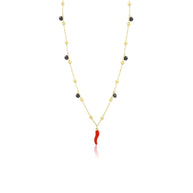 Collana donna oro con cornetto e cristalli neri