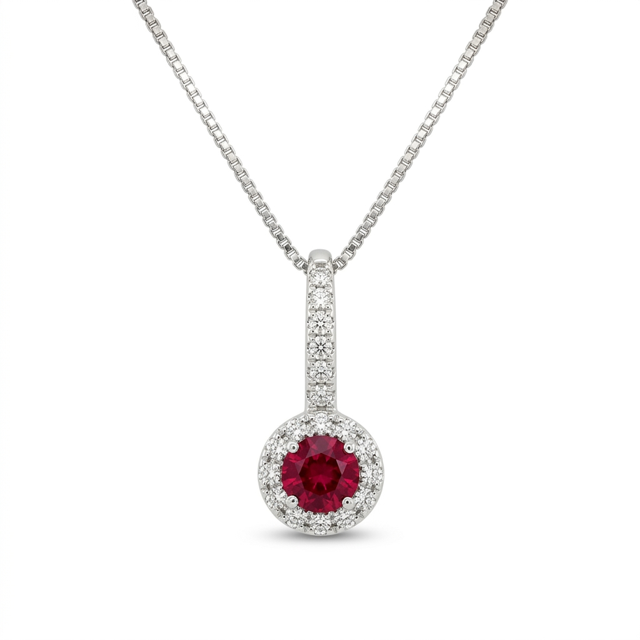 Collana in oro bianco 18 kt con rubino e diamanti