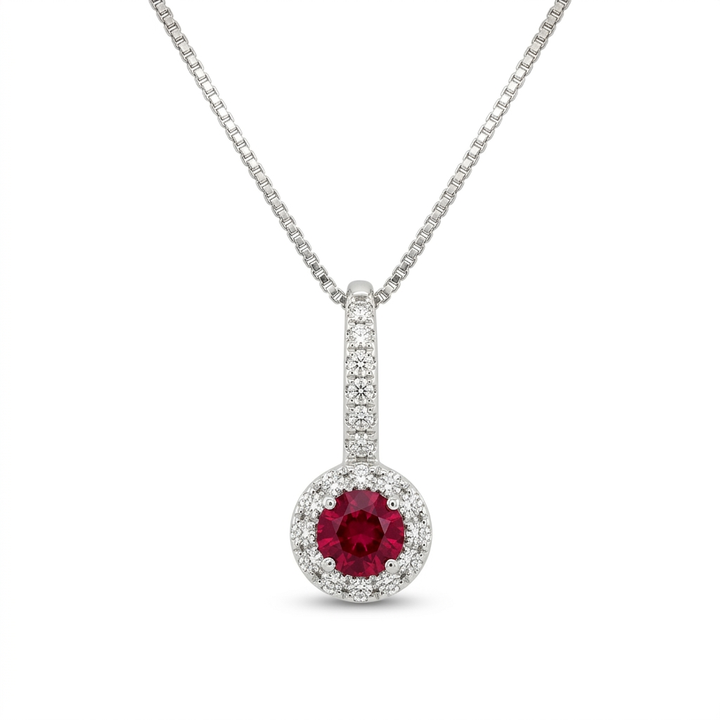 Collana in oro bianco 18 kt con rubino e diamanti