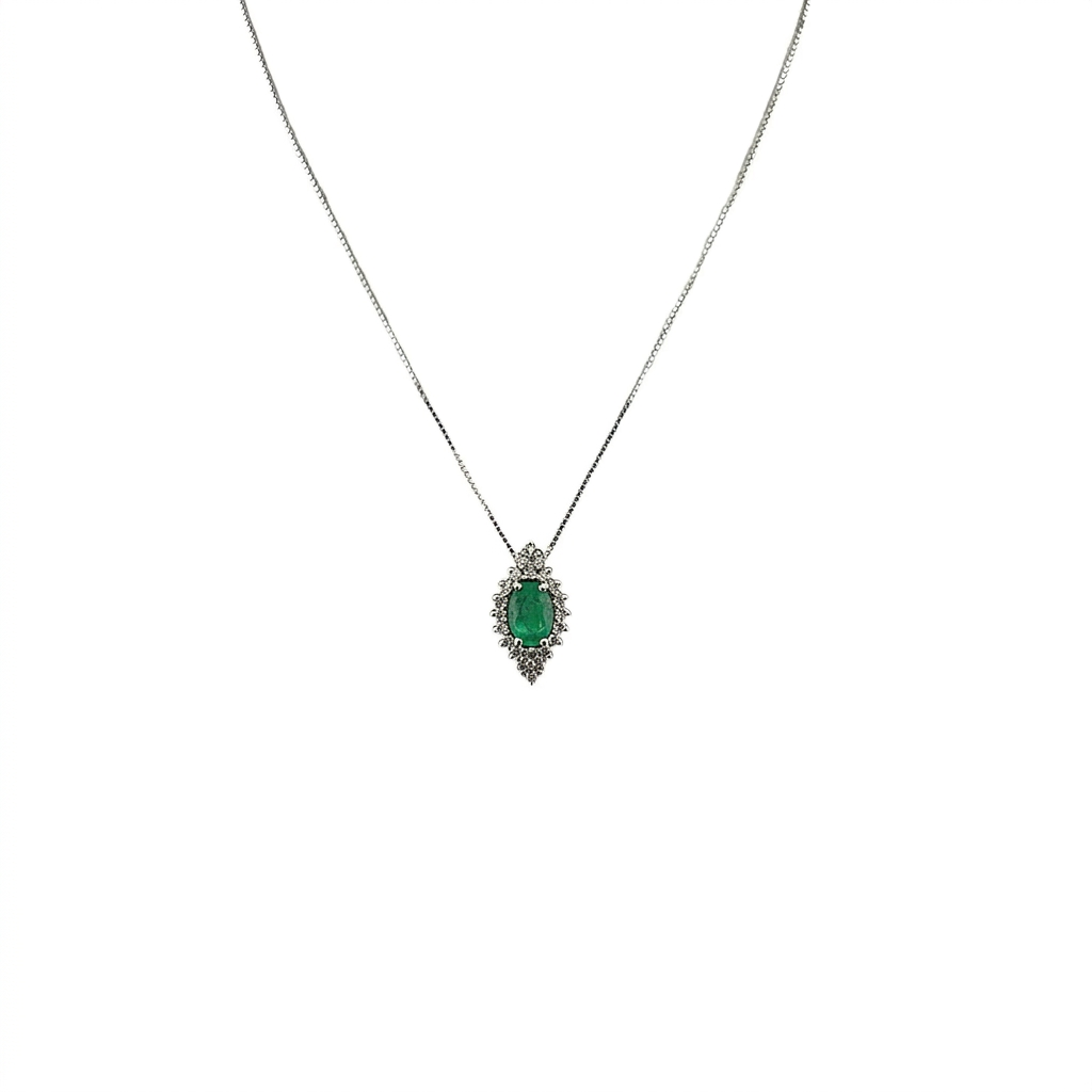 Collana in oro bianco 18 kt con smeraldo e diamanti