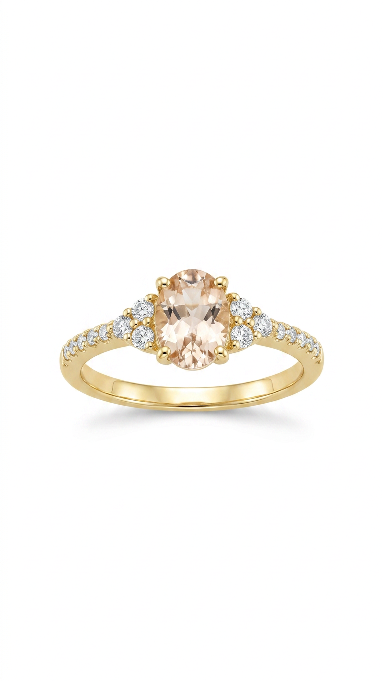 Anello in oro giallo 18 kt con morganite e diamanti