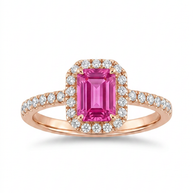 Anello in oro rosa 18 kt con zaffiro rosa e diamanti