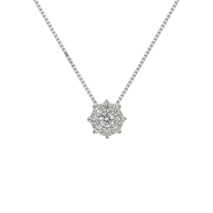 Collana in oro bianco 18 kt con elegante pendente a forma di fiore e diamanti