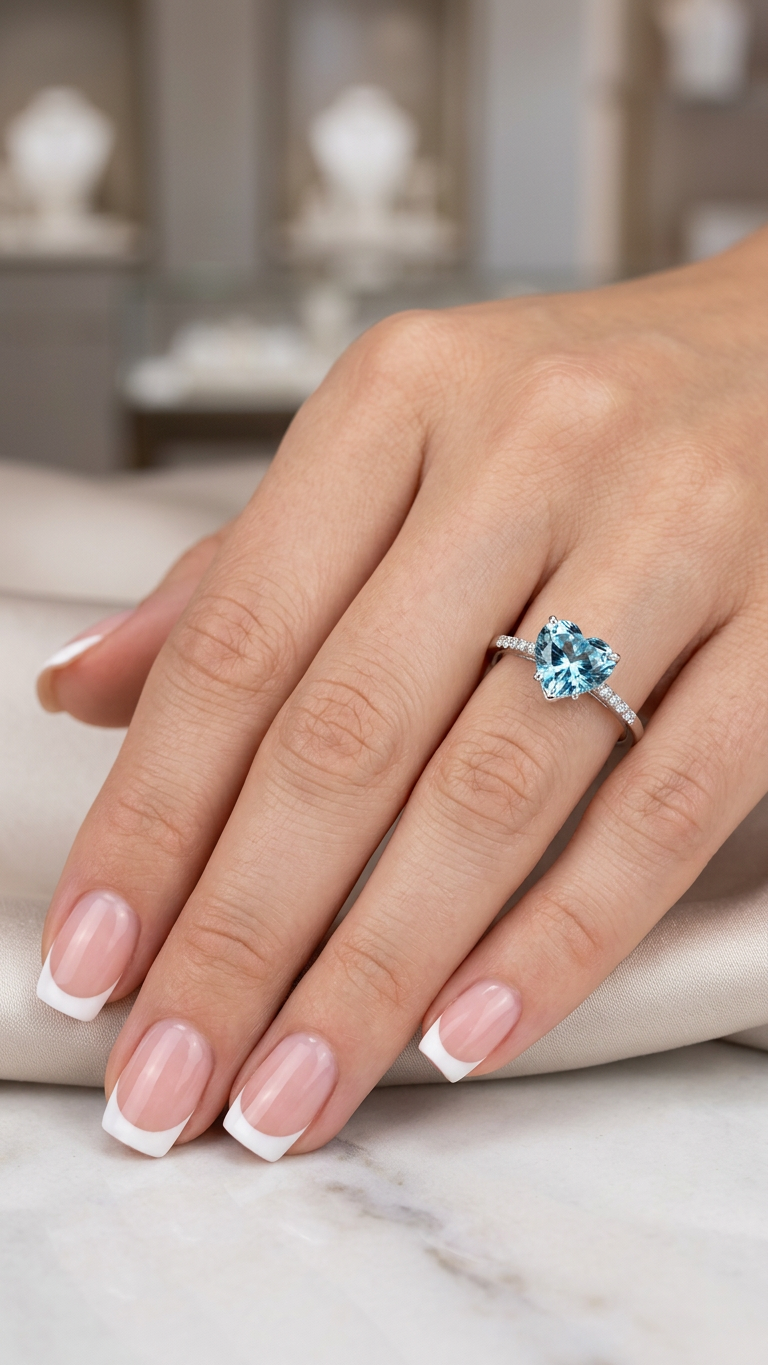 Anello con acquamarina taglio a cuore in oro bianco 18 kt