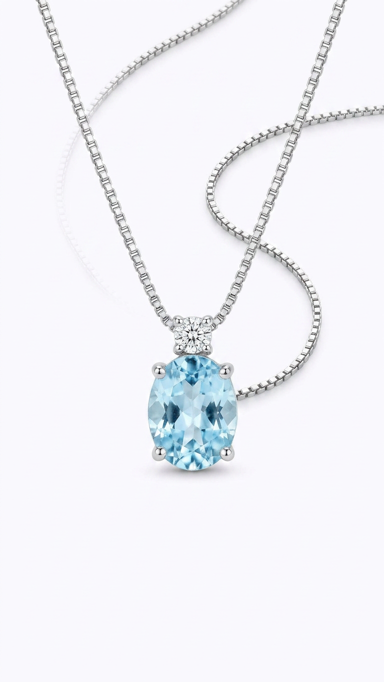 Collana in oro bianco 18 kt con acquamarina e diamante