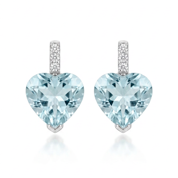 Orecchini in oro bianco 18 kt con acquamarina taglio a cuore e diamanti