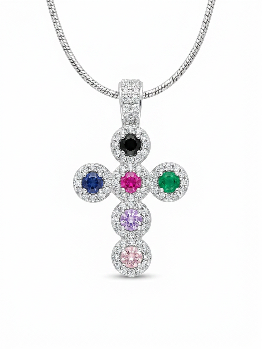 Collana in argento 925% con pendente a forma di croce con zirconi