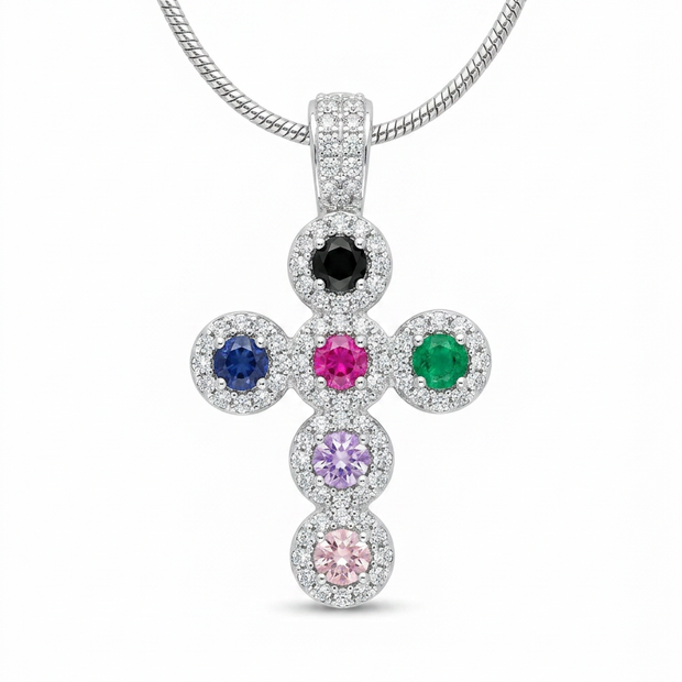 Collana in argento 925% con pendente a forma di croce con zirconi