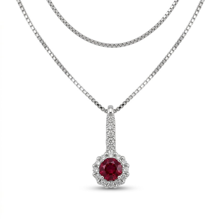 Collana in oro bianco 18 kt con rubino e diamanti