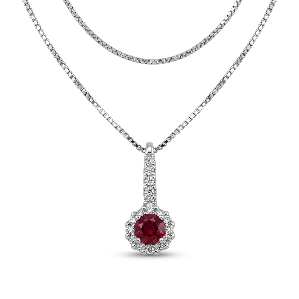 Collana in oro bianco 18 kt con rubino e diamanti