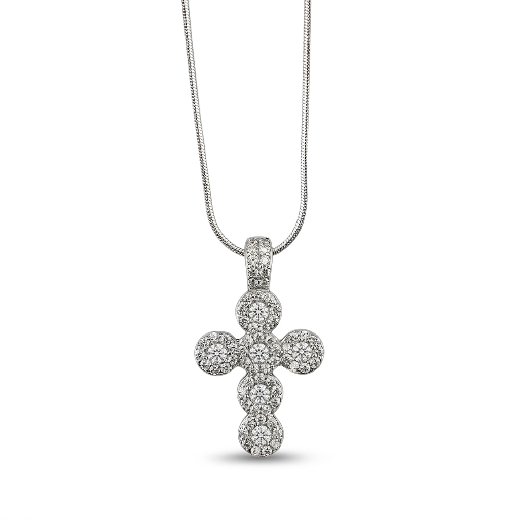 Collana in argento 925% con pendente a forma di croce con zirconi