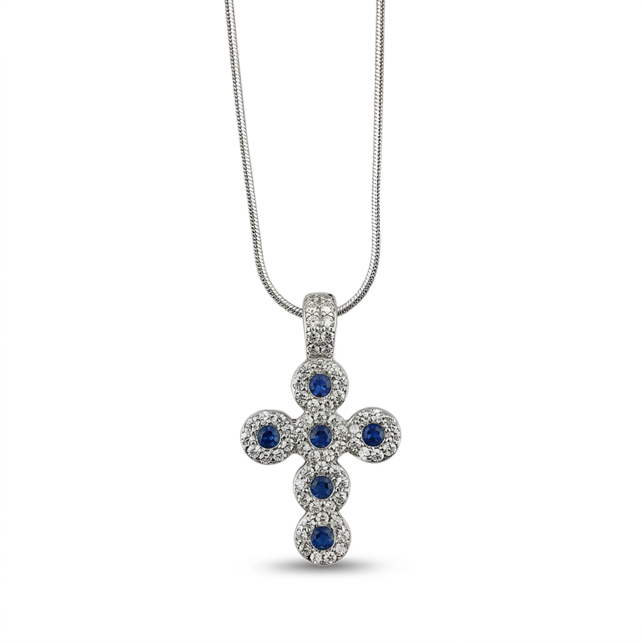 Collana in argento 925% con pendente a forma di croce con zirconi