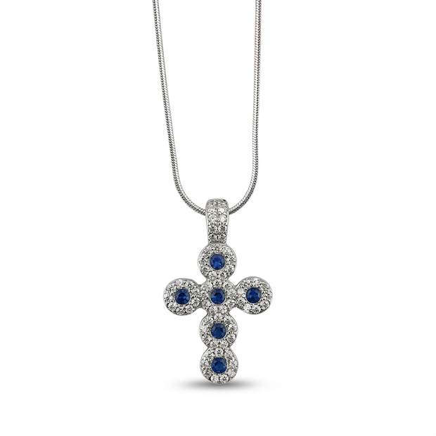 Collana in argento 925% con pendente a forma di croce con zirconi