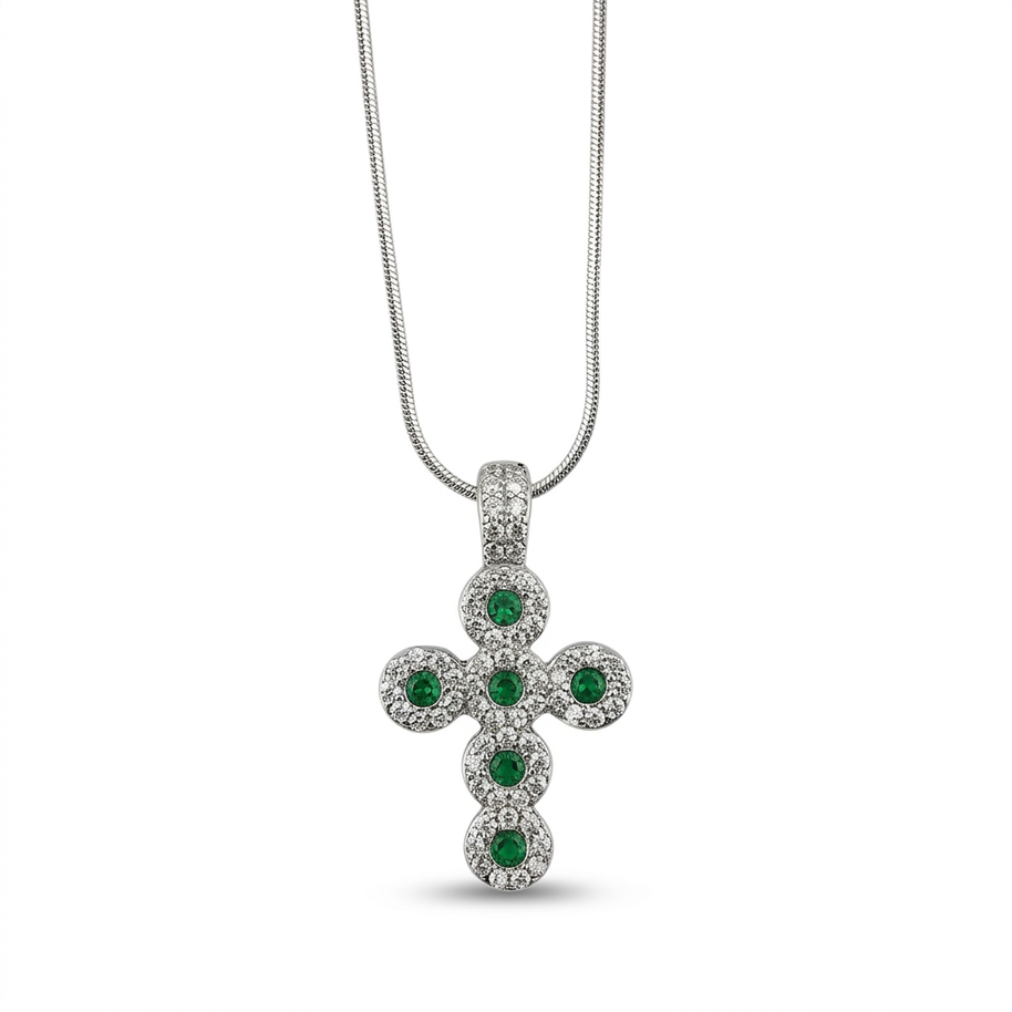 Collana in argento 925% con pendente a forma di croce con zirconi