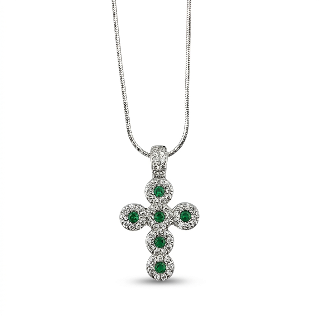 Collana in argento 925% con pendente a forma di croce con zirconi