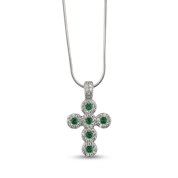 Collana in argento 925% con pendente a forma di croce con zirconi