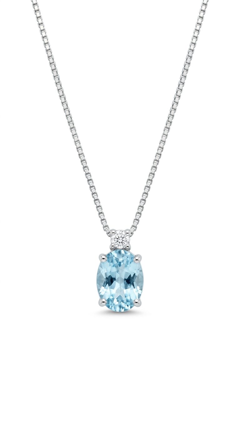Collana in oro bianco 18 kt con acquamarina e diamante
