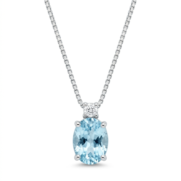 Collana in oro bianco 18 kt con acquamarina e diamante
