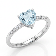 Anello con acquamarina taglio a cuore in oro bianco 18 kt