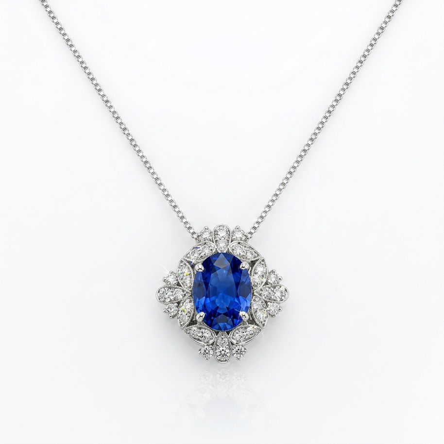 Collana in oro bianco 750% con diamanti e tanzanite