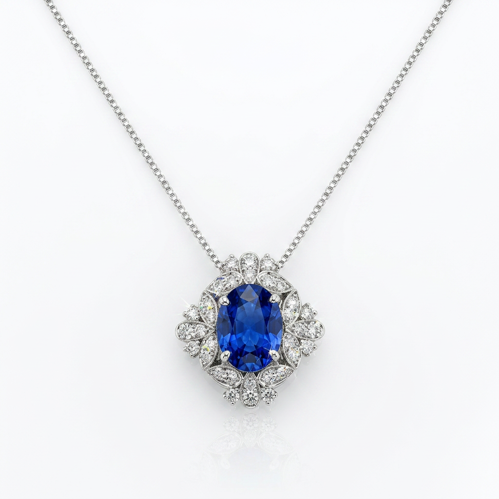 Collana in oro bianco 750% con diamanti e tanzanite