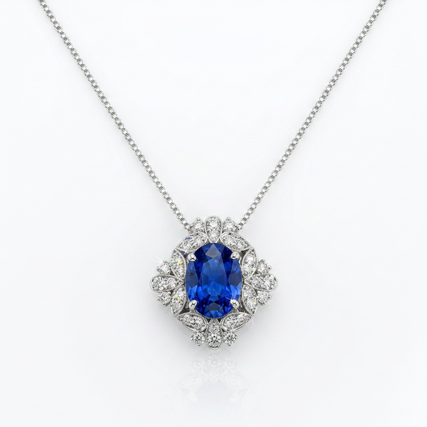 Collana in oro bianco 750% con diamanti e tanzanite