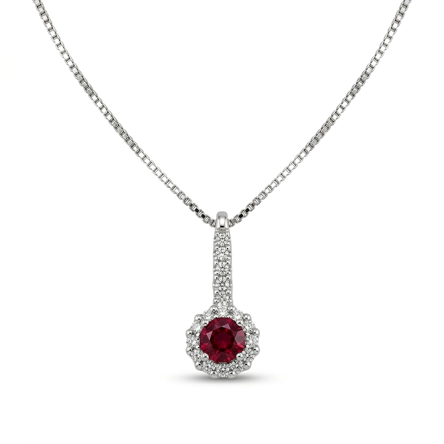 Collana in oro bianco 18 kt con rubino e diamanti