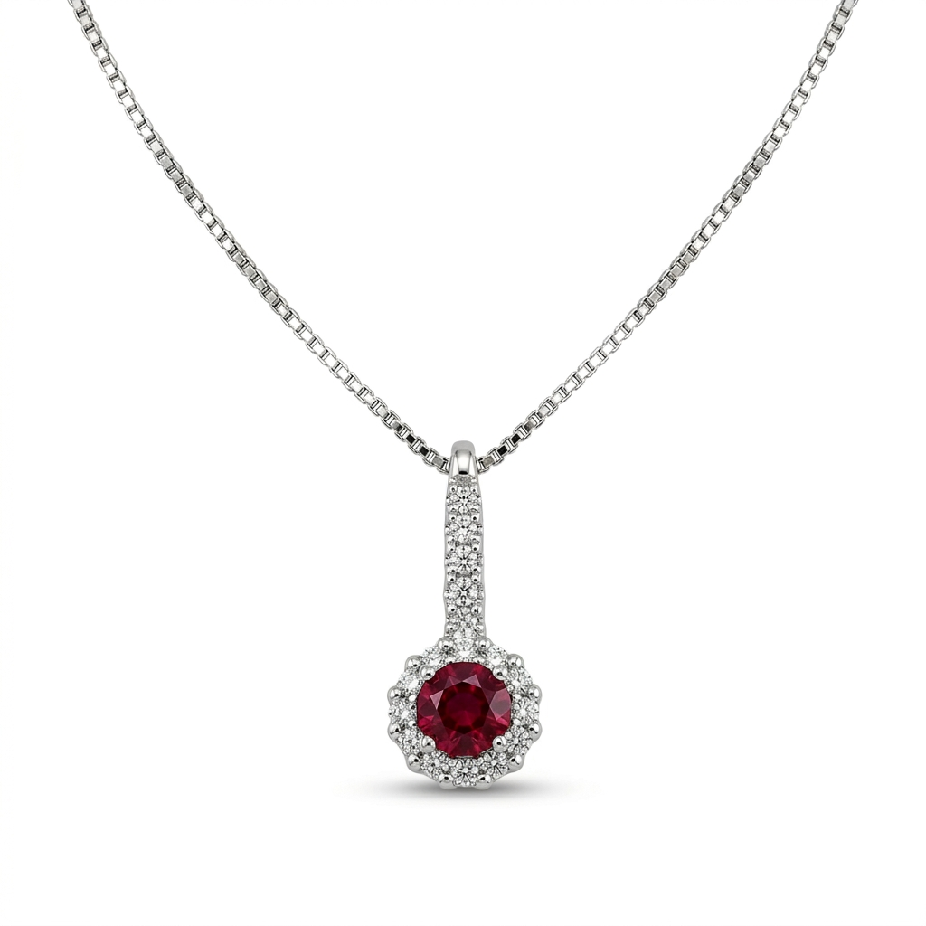 Collana in oro bianco 18 kt con rubino e diamanti