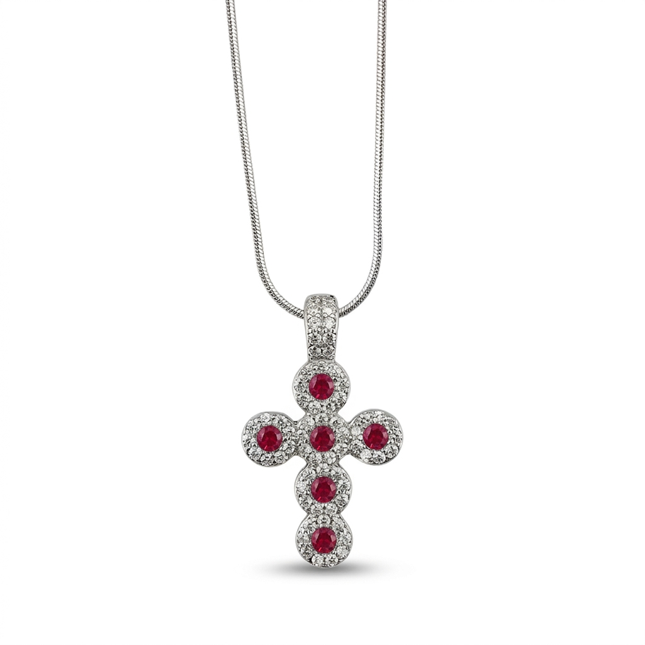 Collana in argento 925% con pendente a forma di croce con zirconi