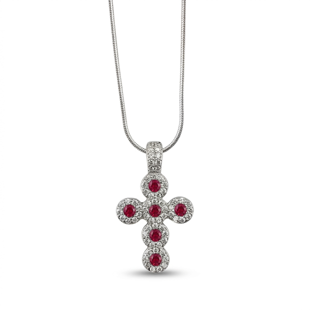 Collana in argento 925% con pendente a forma di croce con zirconi