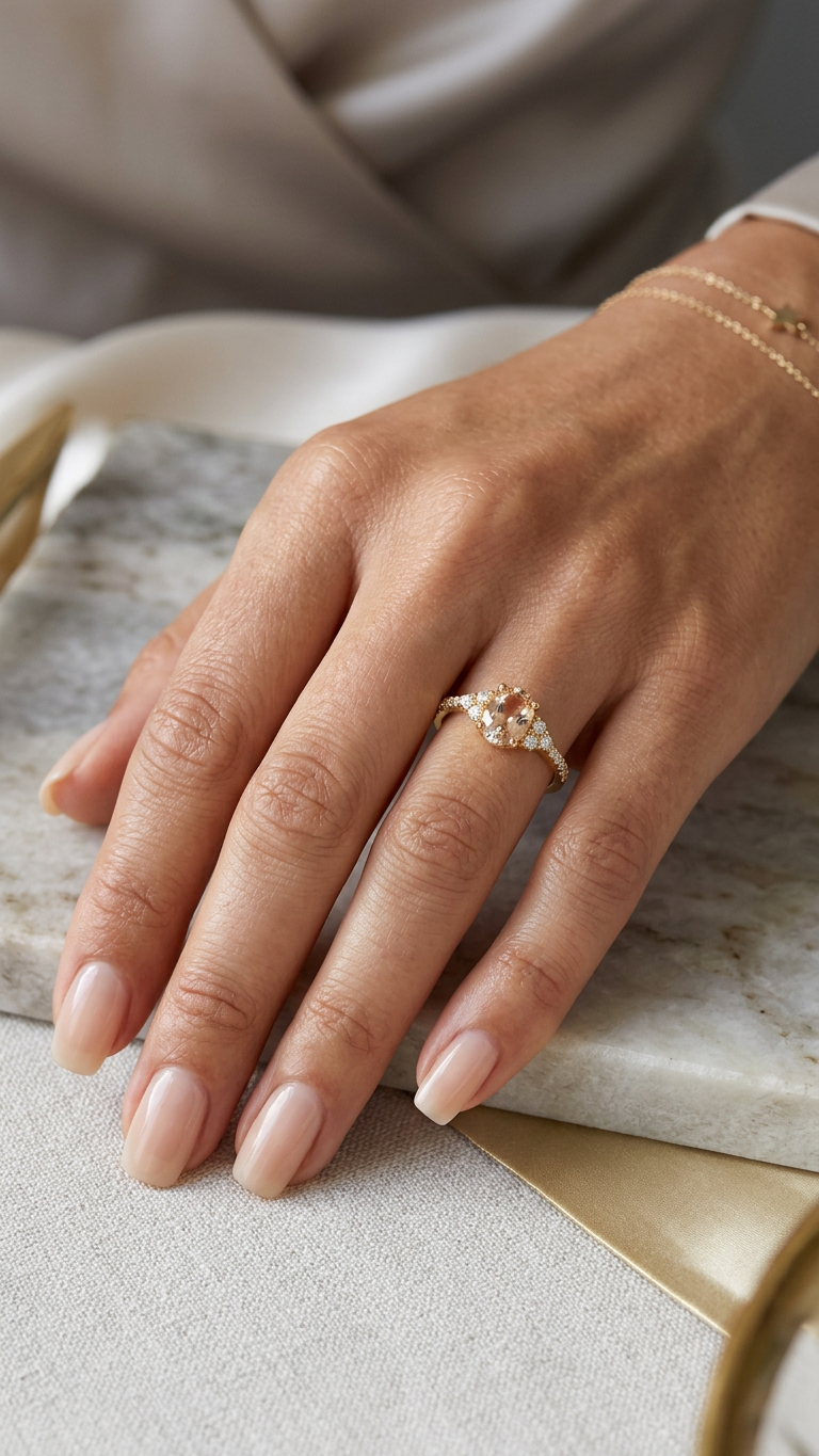 Anello in oro giallo 18 kt con morganite e diamanti