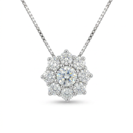 Collana in oro bianco 18 kt con elegante pendente a forma di fiore e diamanti