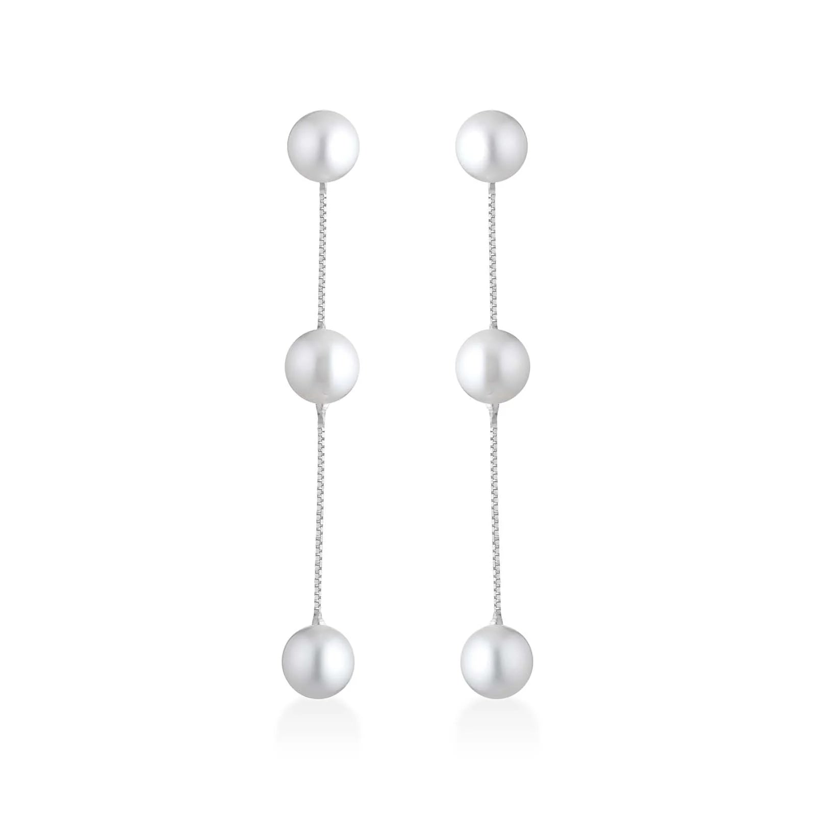 Orecchini pendenti in oro bianco 750% con perle