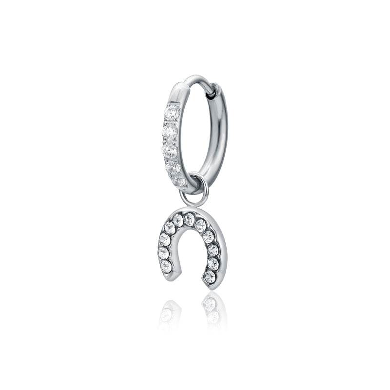 Orecchino pendente ferro di cavallo con cristalli bianchi