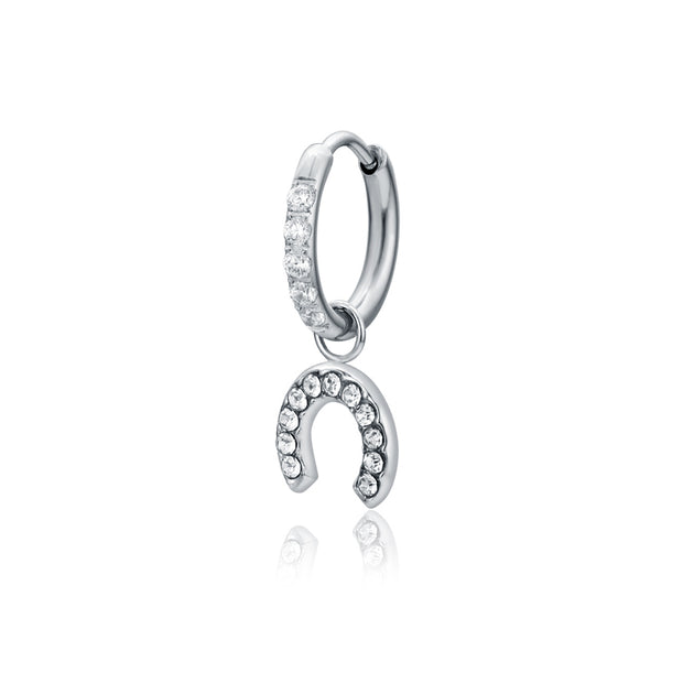Orecchino pendente ferro di cavallo con cristalli bianchi