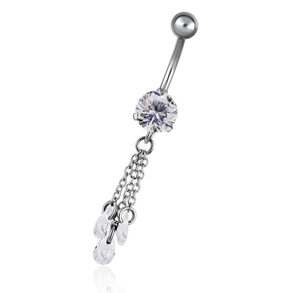 Gioiello per ombelico con tre catene e cristalli di zirconi