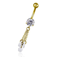 Gioiello per ombelico placcato in oro con tre catene e cristalli di zirconi