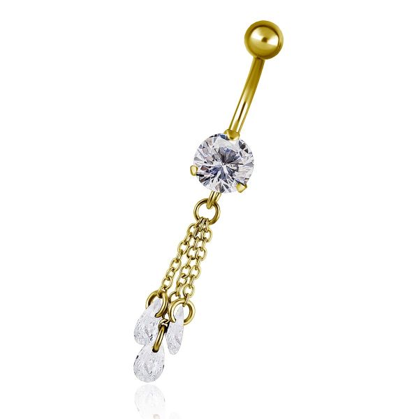 Gioiello per ombelico placcato in oro con tre catene e cristalli di zirconi