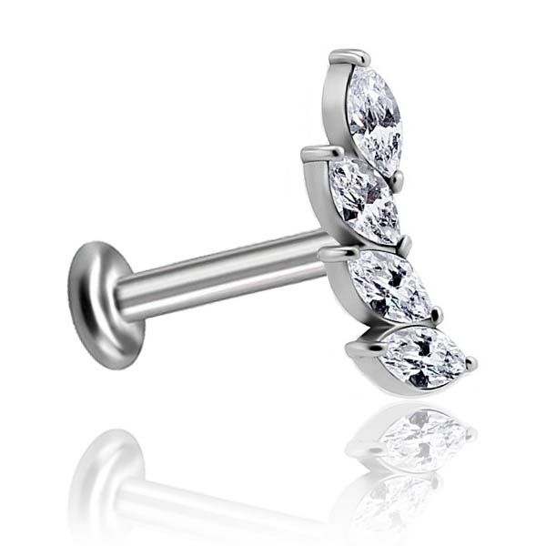 Piercing in acciaio con foglie di zirconi